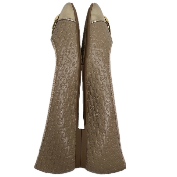 Michael Kors Ballet Flats MK Logo Embossed Gold Tan Beige 8M Luxe Neutral - Picture 8 of 17